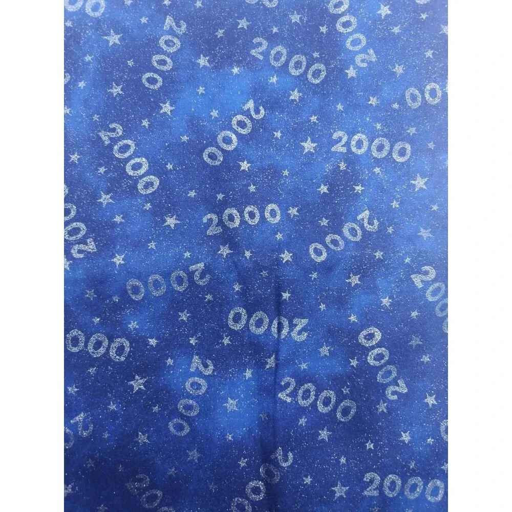 Lot of 5 Y2K Millennium 2000 Blue Cotton Fabric Remnants Silver Stars 22
